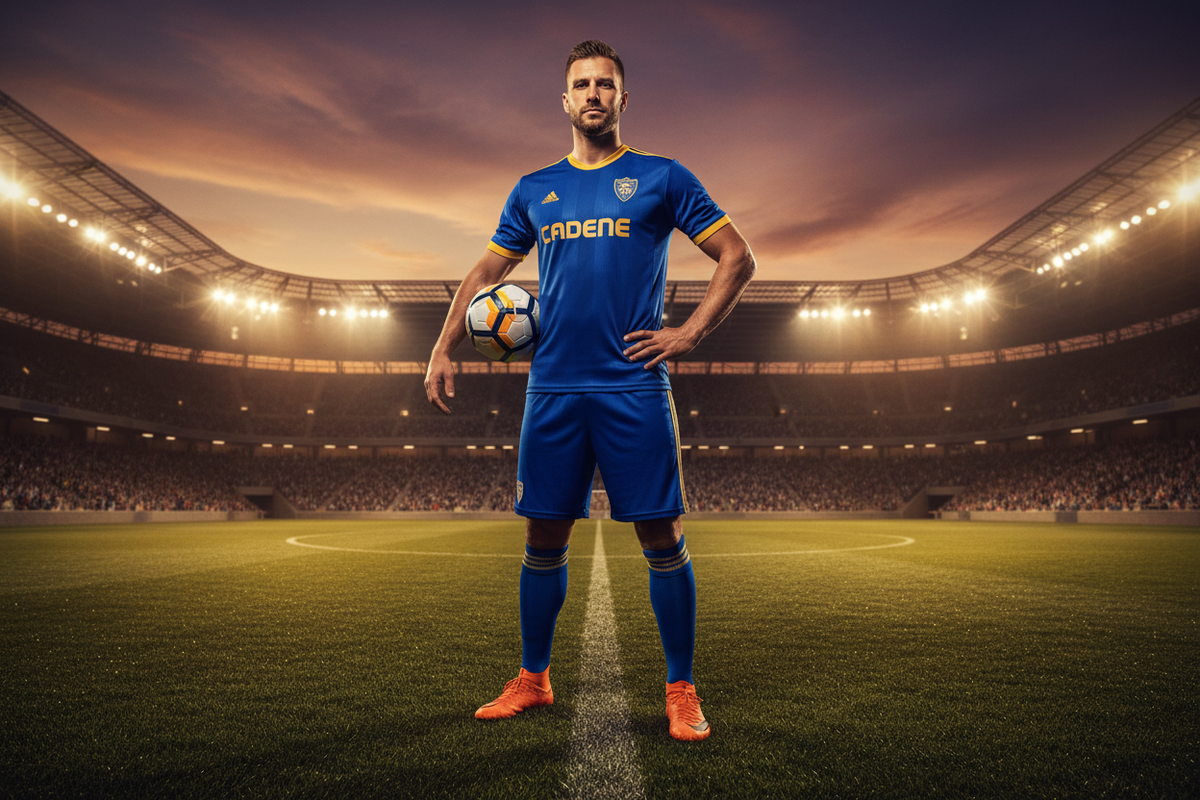 i need a football player standing with a ball