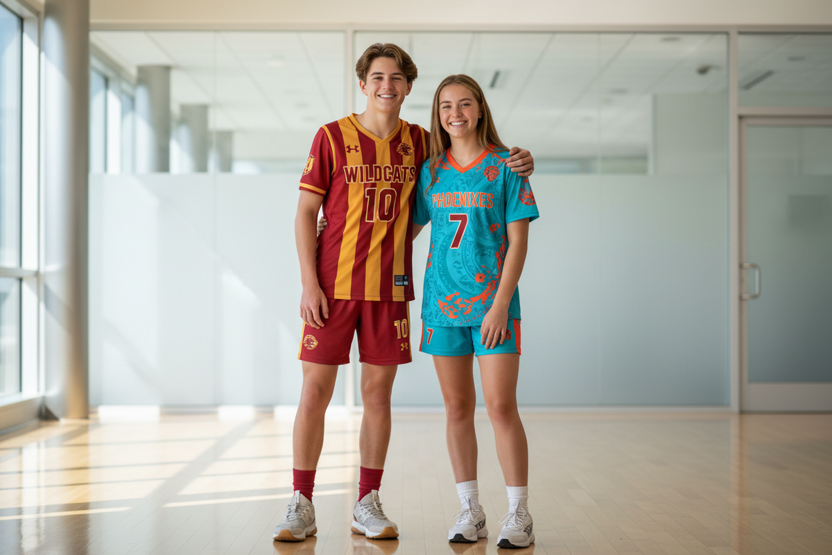 i need a teenage boy and girl putting on jersey