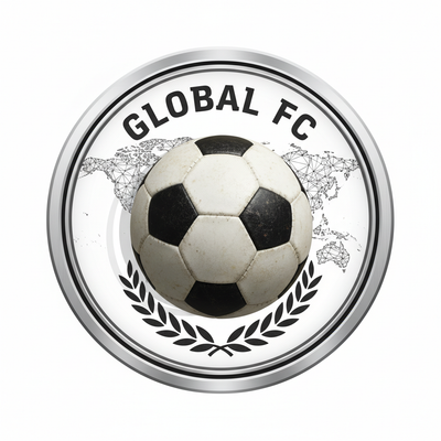 i want a football logo that has full body size without have a square shape, i want it circle and add global football realistic