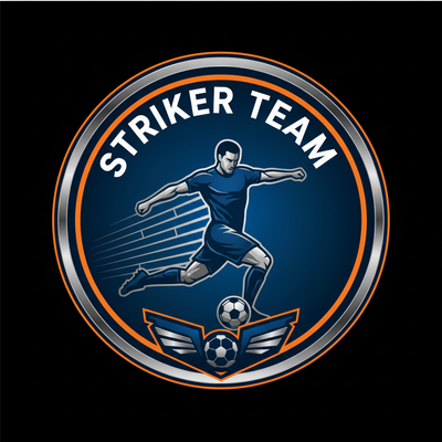 i want a football logo that has full body size without have a square shape, i want it circle and add striker team
